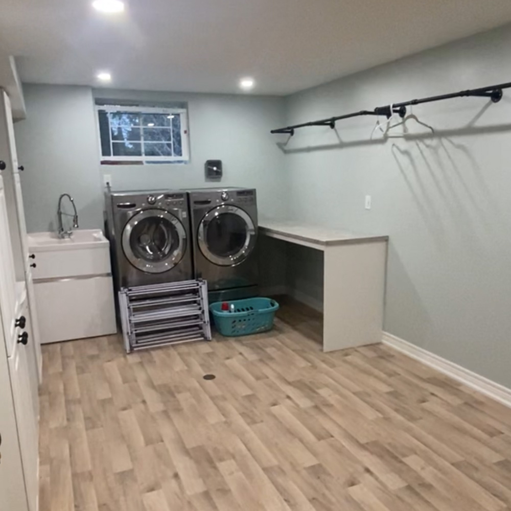 Complete Basement Laundry Room Renovation with Lots of Storage