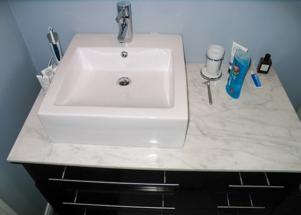 White Single American Standard Vessel Sink with Single Hole Faucet in Chrome